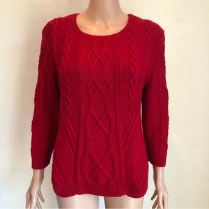 Ann Taylor Red Knitted Sweater Women’s Size L Chain-Link Design 3/4 Sleeves